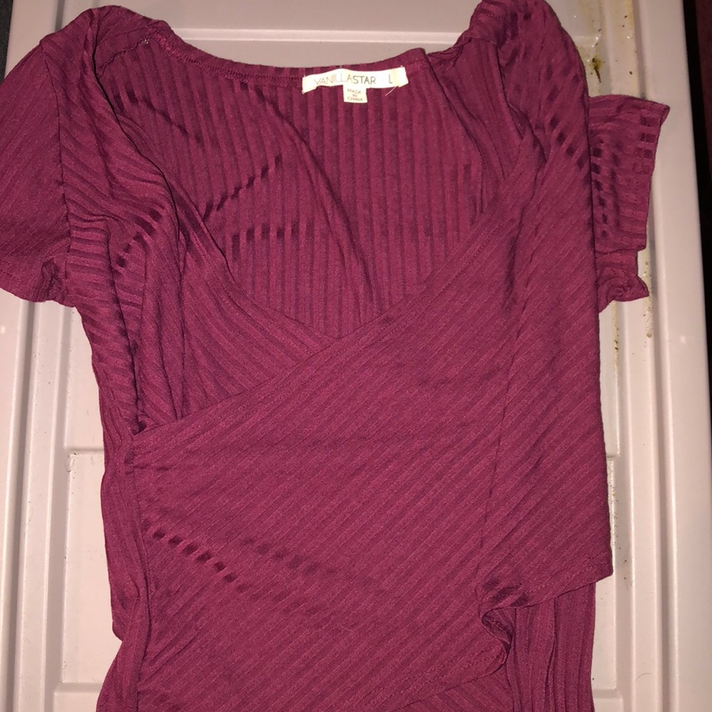 Burgundy shirt open chest